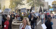 Lane Community College faculty, students and allies rally in downtown Eugene