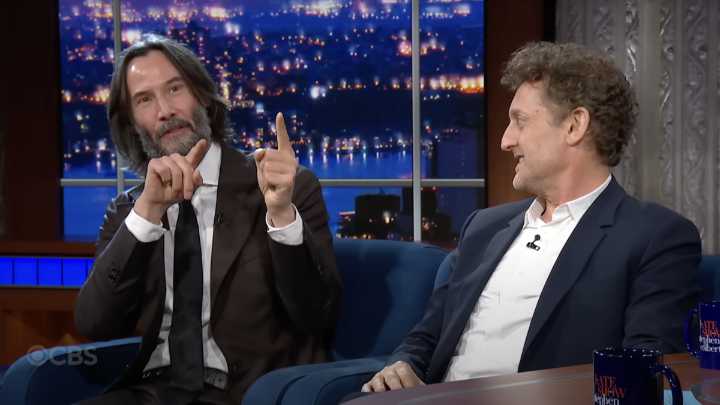 Keanu Reeves and Alex Winter explain Waiting for Godot to Stephen Colbert and its a total trip