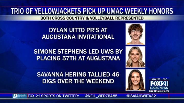 Three UWS Yellowjackets Earn UMAC Athlete of the Week Honors