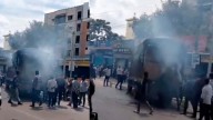 Video: Bystanders loot liquor from burning truck in Hyderabad