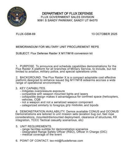 Flux Defense Announces Military M17/M18 Raider Program | Soldier Systems Daily Soldier Systems Daily