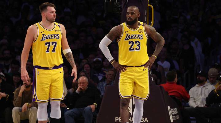 Lakers’ Luka Doncic joins LeBron James on sidelines to begin preseason games