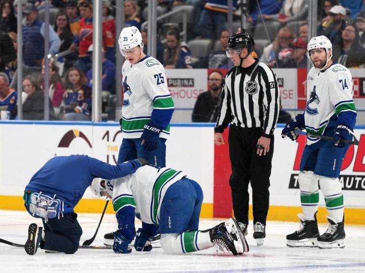 Hit in the jewels? Brock Boeser leaves Canucks game