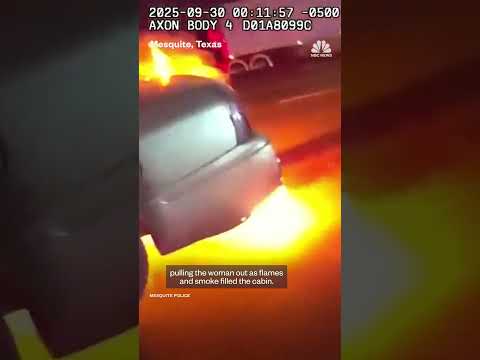Officer pulls woman from a burning car in Texas