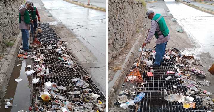 Retiran basura de rejillas pluviales para evitar encharcamientos