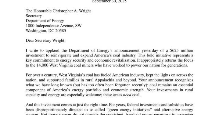 'Coal remains essential:' West Virginia attorney general praises $625M DOE investment