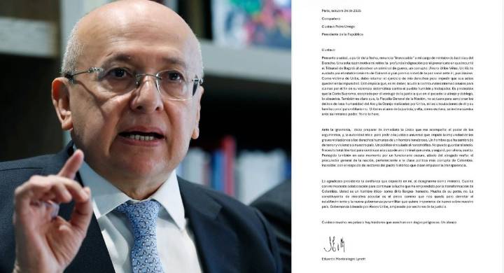 Montealegre renuncia a Minjusticia: dice que necesita libertad para “cazar” a Uribe Eduardo Montealegre presentó su renuncia irrevocable al presidente Petro, a quien le pidió cuidarse de “traidores qu