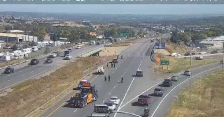 Semi hauling gravel on eastbound I-70 goes over the bridge on US 6; extended closure expected, CSP says