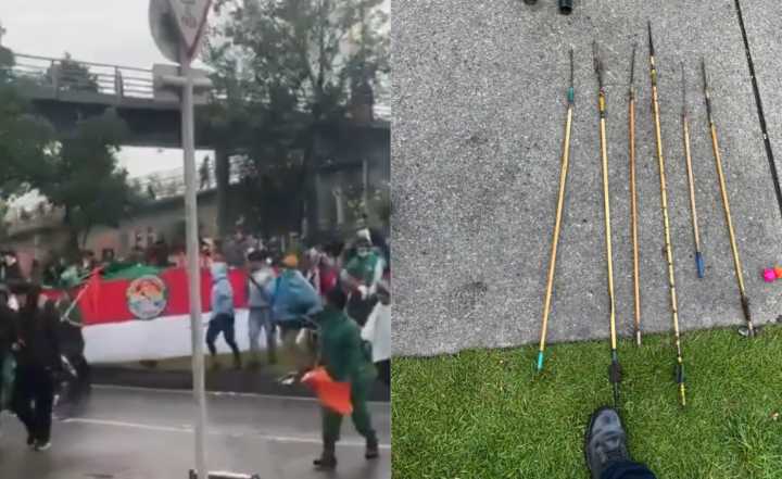 Indígenas atacan a policías con flechas durante disturbios frente a la Embajada de EE. UU. en Bogotá