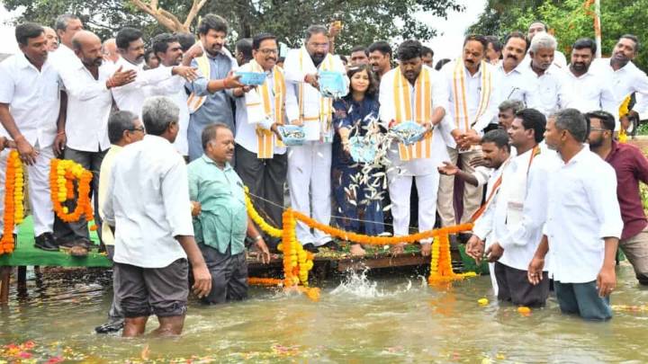 Telangana fisheries minister launches fish seed stocking program