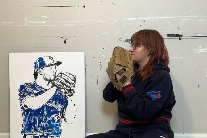 Artist uses baseball bats and balls to create paintings of Blue Jays players