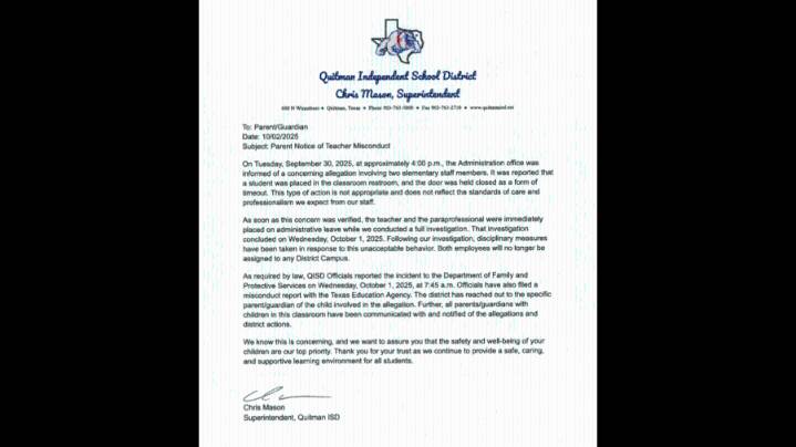 2 Quitman Elementary staff members fired for confining student in restroom as punishment