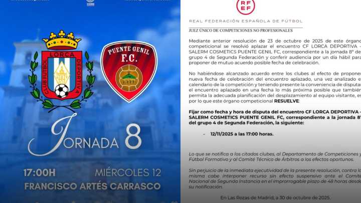 El CF Lorca Deportiva - Salerm Puente Genil, miércoles 12 de noviembre a las 17 horas en el Artés Carrasco