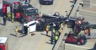 Tow truck dangles over McKinney overpass after major crash