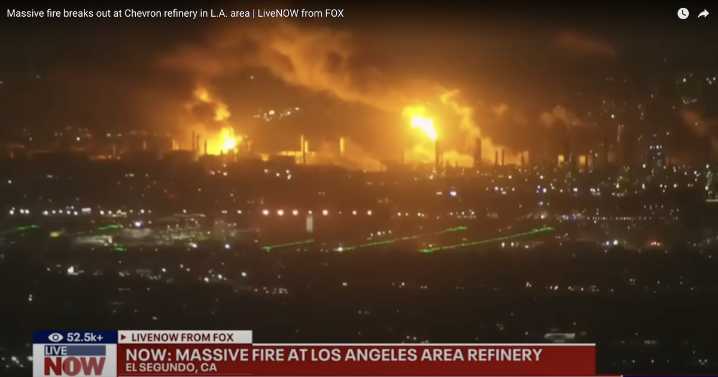 Registran incendio de grandes proporciones en refinería de Chevron cerca de Los Ángeles