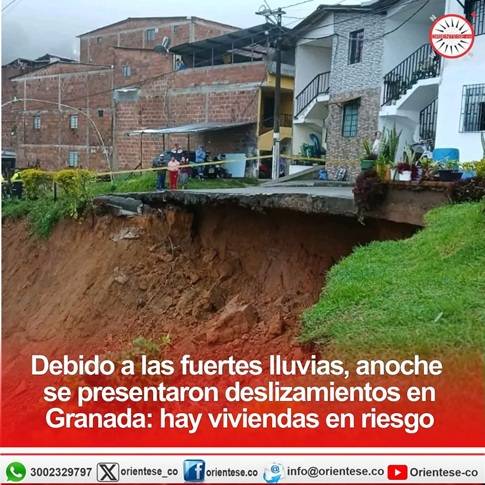 Debido a las fuertes lluvias, anoche se presentaron deslizamientos en Granada: hay viviendas en riesgo