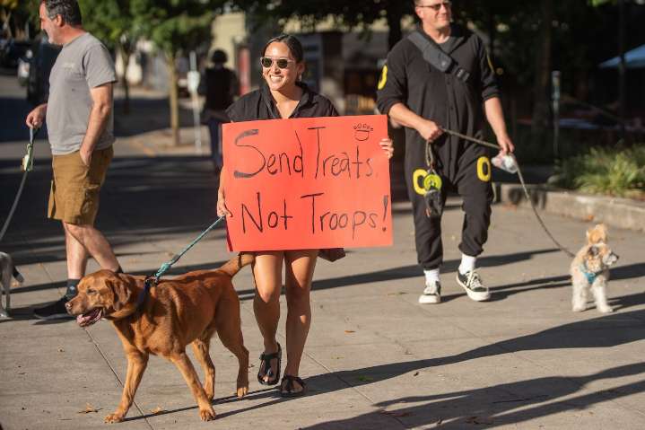 Kristi Noem came to Portland, and people protested with dogs, dancing: Get caught up