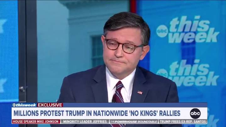 Mike Johnson Clutches Pearls Over Anti-Trump NoKings Rally Rhetoric