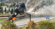 Fire involving tanker truck shuts down I-75 overpass in West Chester, hazmat on scene