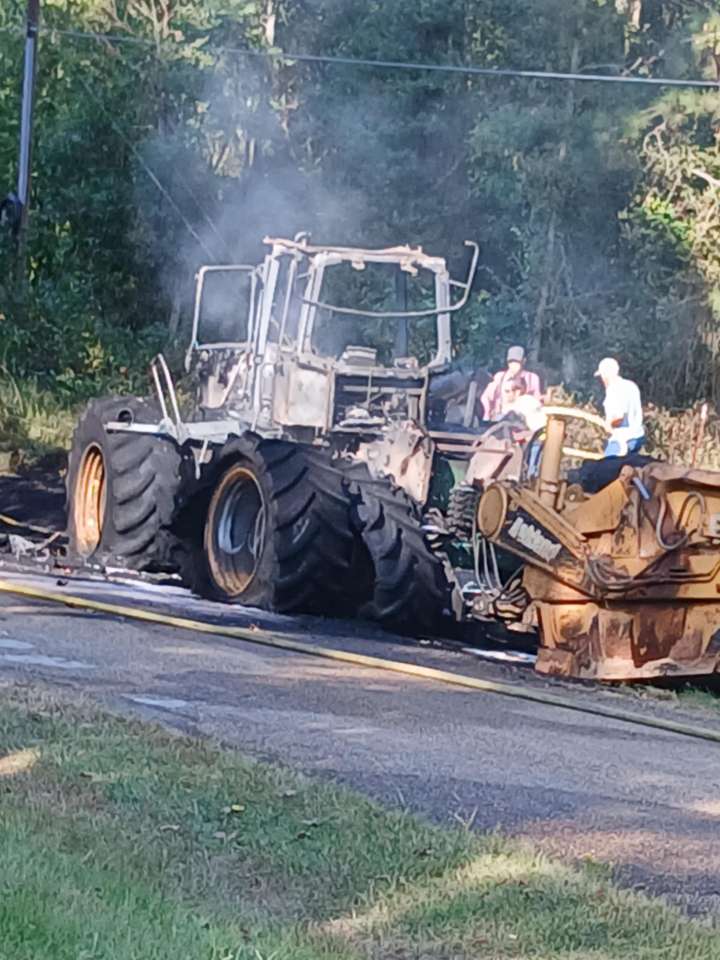 Fire heavily damages construction tractor Saturday near Columbus