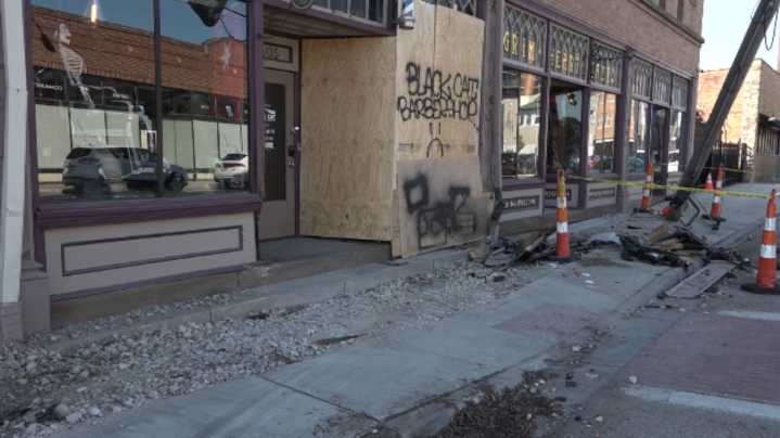 Barbershop heavily damaged after fight leads to car chase, crash in Cleveland's Detroit