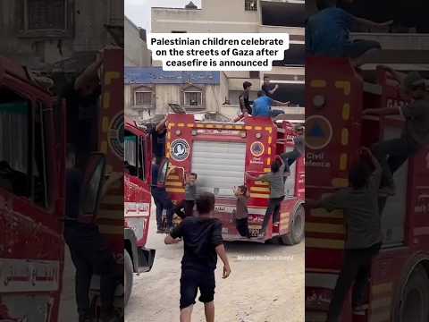 Palestinian children celebrate in Gaza after peace plan announcement #shorts