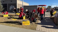 Teachers and supporters gather in Alberta education minister's riding as back