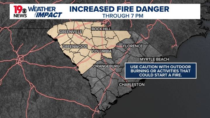Elevated fire risk for South Carolina amid dry, breezy weather conditions