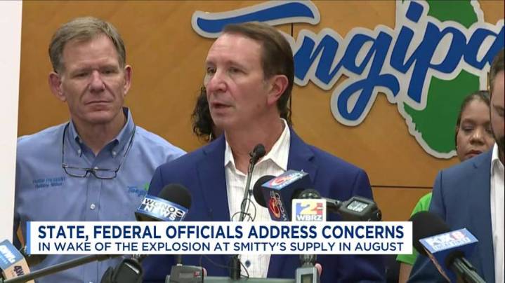 Gov. Jeff Landry calls for stronger response as cleanup continues at Smitty’s Supply fire site