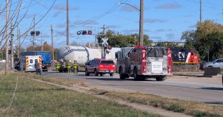 Possible injuries after train hits semi