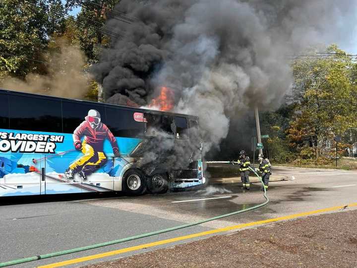 Bus carrying UMass Lowell students to music competition catches fire in Westwood