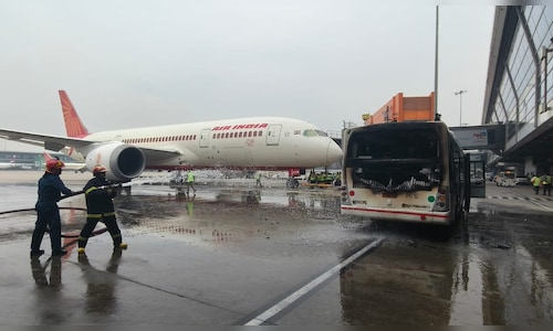 Watch: Air India SATS shuttle bus catches fire at Delhi airport Terminal 3