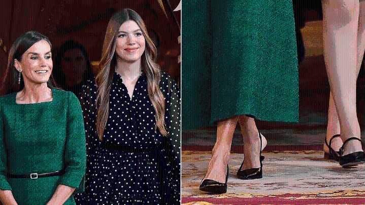 Queen Letizia and Princess Sofia Coordinate in Black Patent Slingbacks