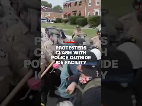 Protesters clash with police outside ICE facility