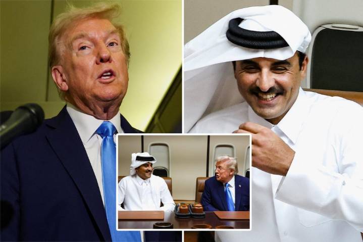 Trump hosts Emir of Qatar on Air Force One as he makes way to Asia