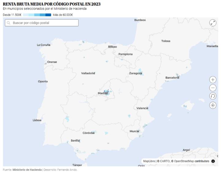 De La Moraleja, en Madrid, con 196.000 euros a Torreblanca, en Sevilla, (11.300): así varía la renta por código postal en España