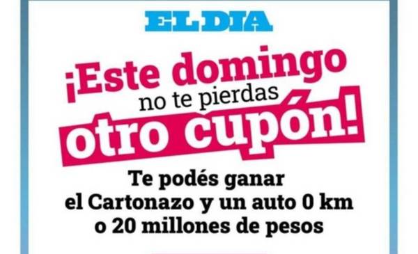 Este domingo | En diario EL DIA encontrá el nuevo cupón del Cartonazo para ganar $20.000.000 o un auto 0KM