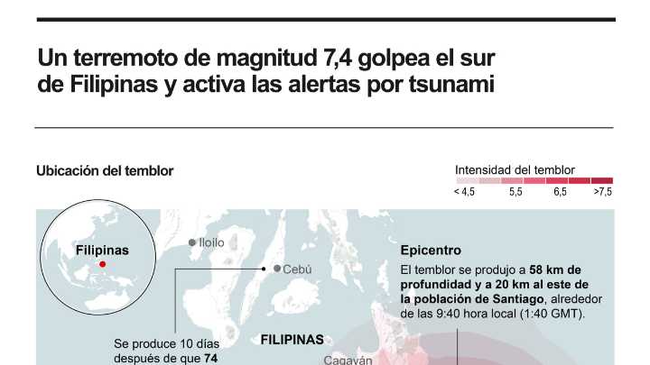 [Infografía] Levantan la alerta de tsunami por el terremoto de magnitud 7,4 en el sur de Filipinas