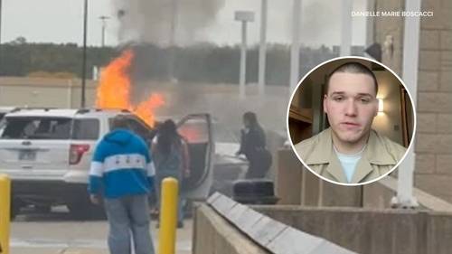 Woodfield Mall fire: Navy Sailor William Thompson helps rescue man from burning car at Macy's store parking garage in Schaumburg