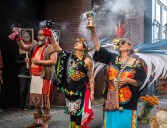 Aztec dancers, peaceful protestors throng S.F. immigration court day after Trump threats