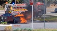 Wild Car Fire on Route 9 Caught on Video