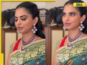 Isha Ambani turns heads in green silk saree, rewore her ruby and diamond necklac