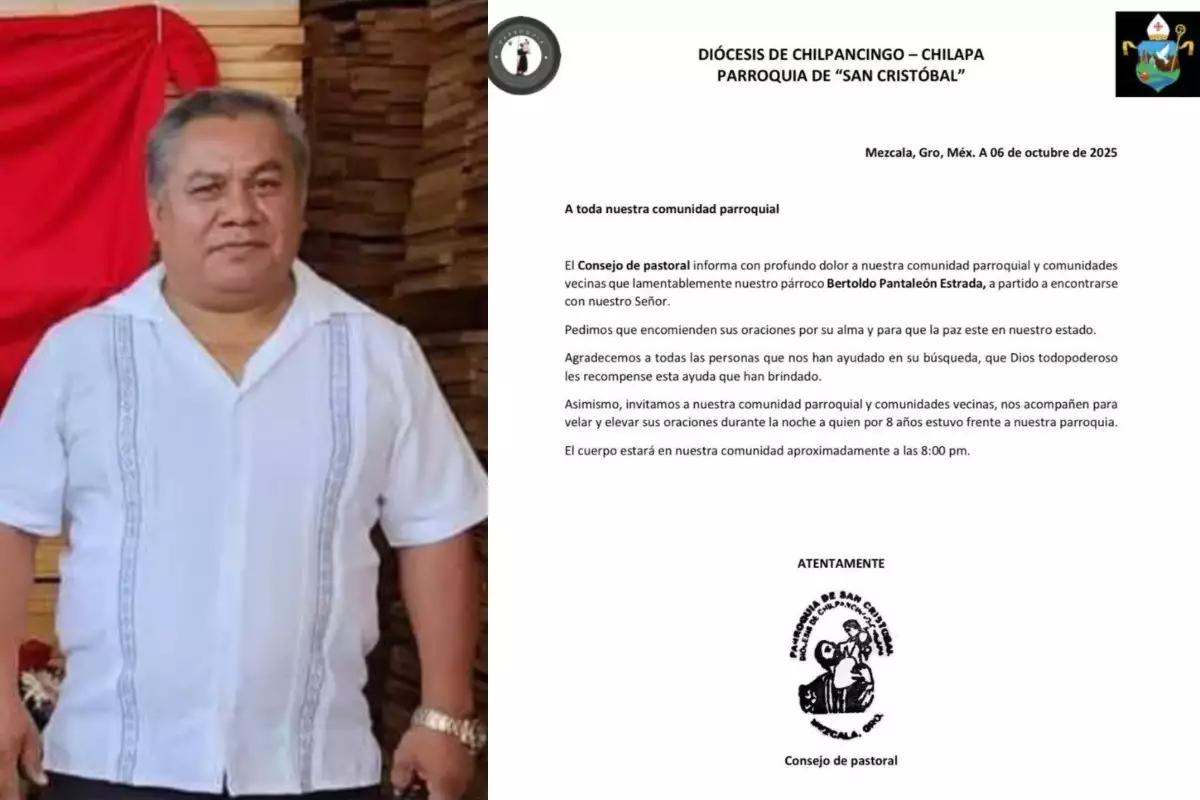Asesinan al sacerdote Bertoldo Pantaleón en Guerrero; Fiscalía investiga