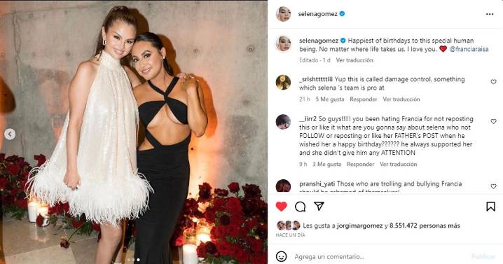 Francia Raisa aborda rumores de pelea con Selena Gómez
