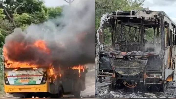 Hyderabad: Fire breaks out in school bus in Katedan