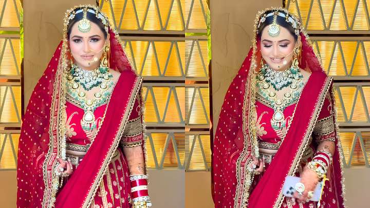 Abhishek Sharma's Sister Komal Marries Lovish Oberoi In Classic Sabyasachi Red Lehenga & 'Ayushmati Bhava' Dupatta