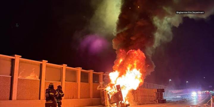 Tractor-trailer rollover closes one lane of I