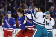 Rangers' Matt Rempe injured against Sharks after fighting Ryan Reaves