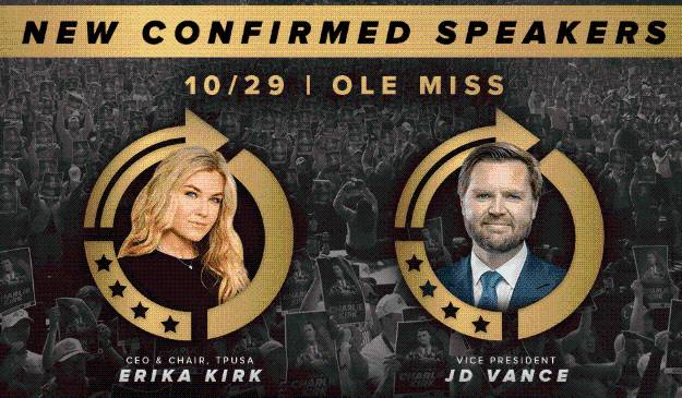 Vice President J.D. Vance, Erika Kirk bringing Turning Point USA campus tour to Ole Miss