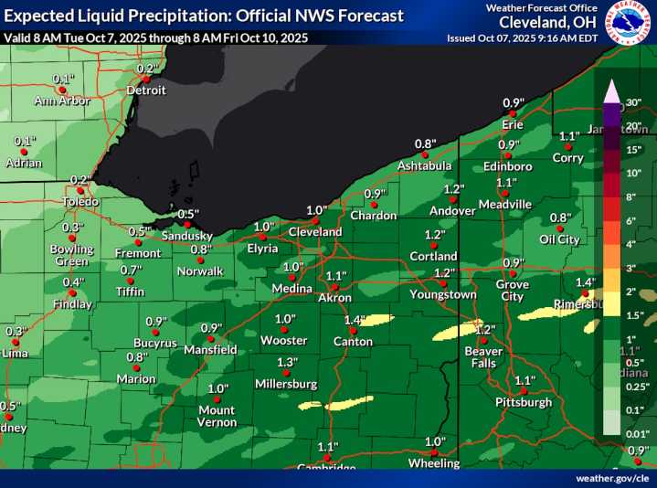Cold front brings widespread rain to NE Ohio, followed by sharp temperature drop